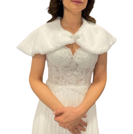 Şal Yaka Düğünlük Model 8 - Beyaz Gelin Kürk Etol Bolero