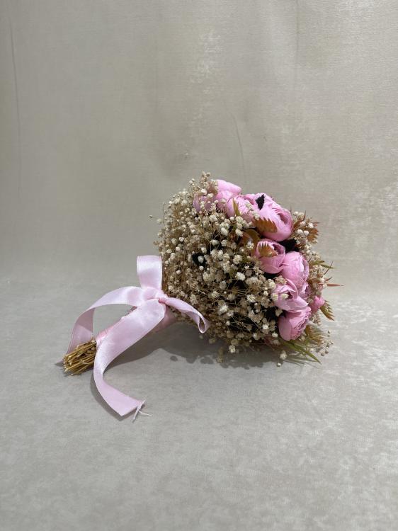 Pembe Gül Cipsolarla Süslenmiş Gelin Buketi