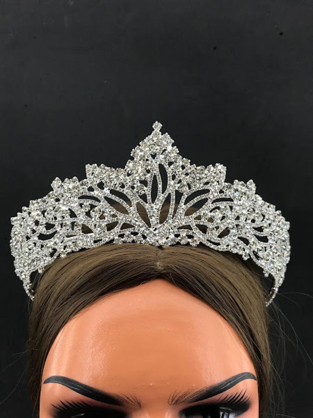 Kristal Taşlarla İşlenmiş Yüksek Prenses Model Gelin Tacı